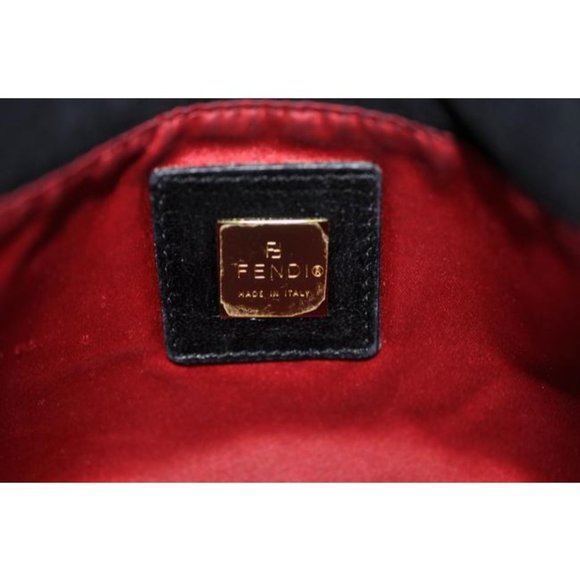 Fendi Black Suede Leather V Shaped Enamel Clasp HOBO Style Satchel Shoulder Bag - Picture 11 of 12